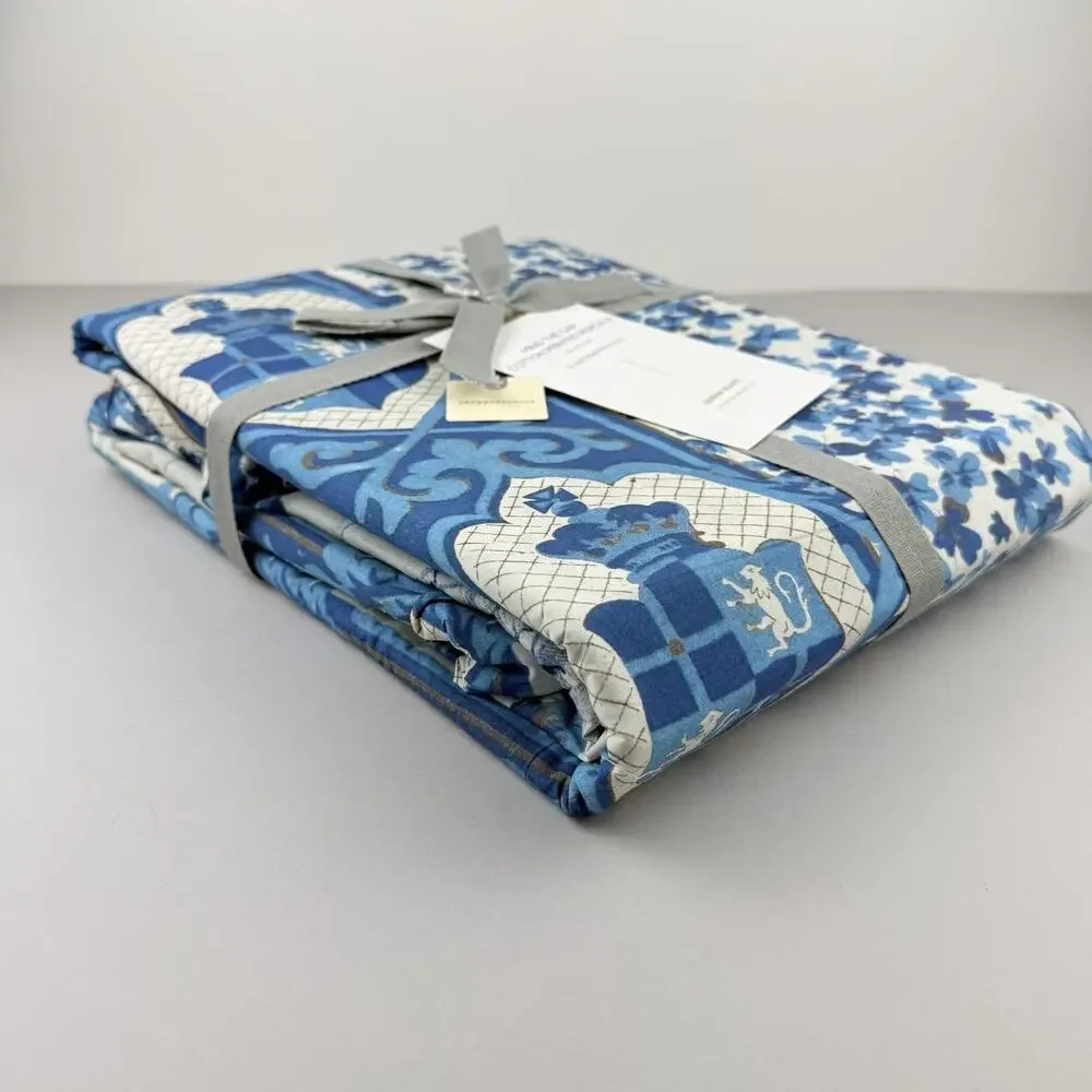 Anthropologie Mind The Gap Duvet Cover QUEEN Blue Cotton Floral Horses New